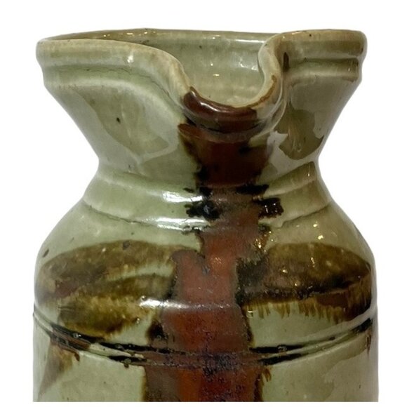 VTG Stoneware Studio Speckled Drip Glaze Beige, Maroon Brown TALL Pitcher - Picture 4 of 14